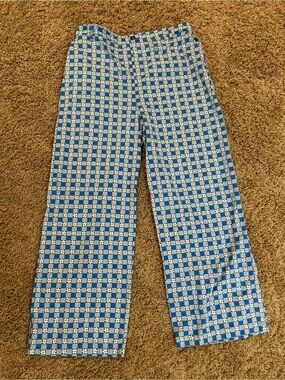 Blue and White Daisy Checkered Jeans